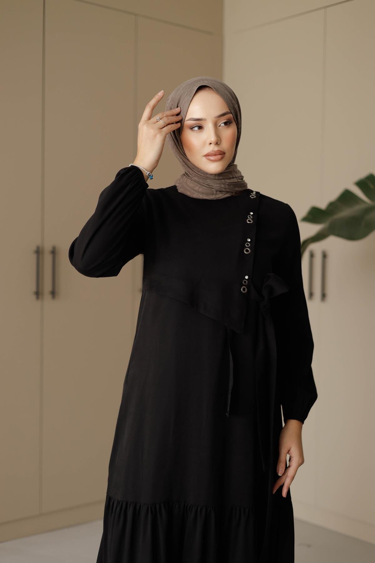 1071 Y Bayan Elbise-Siyah