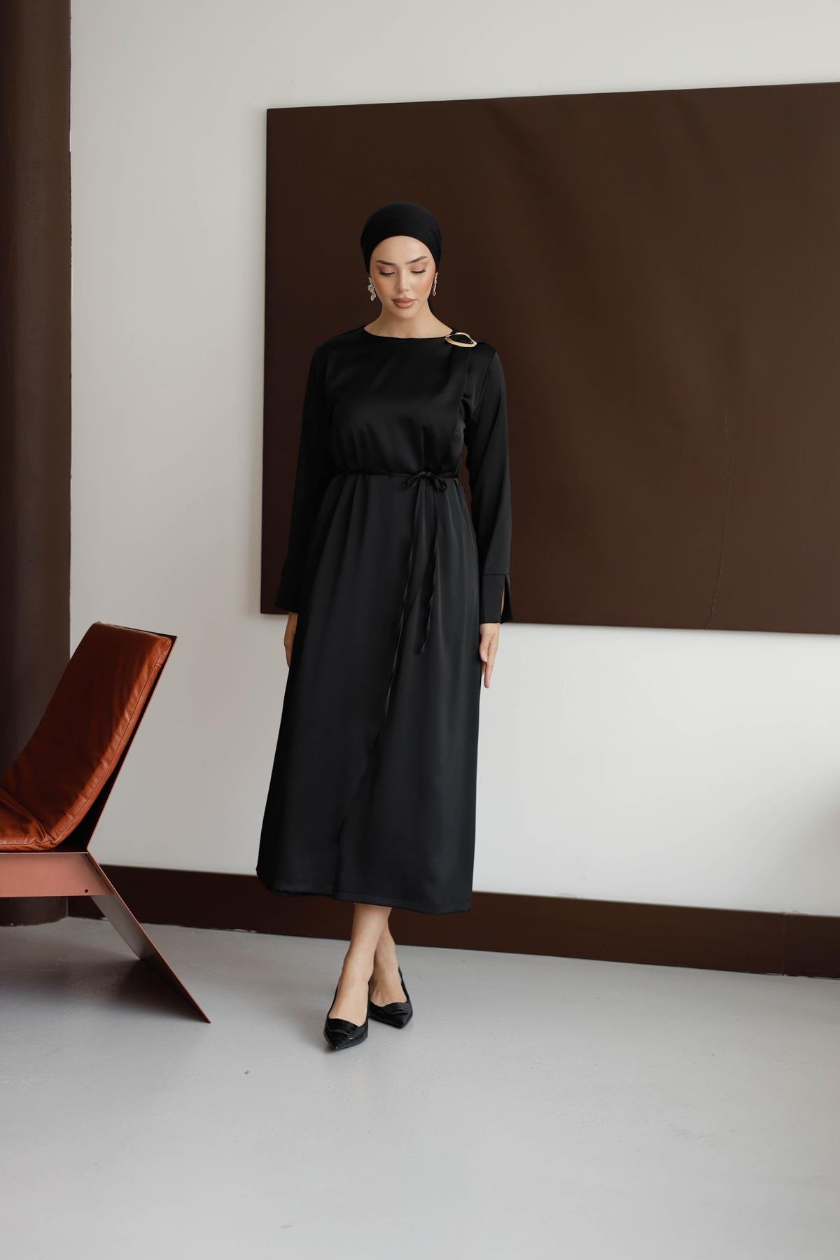 1127 Y Bayan Elbise-Siyah