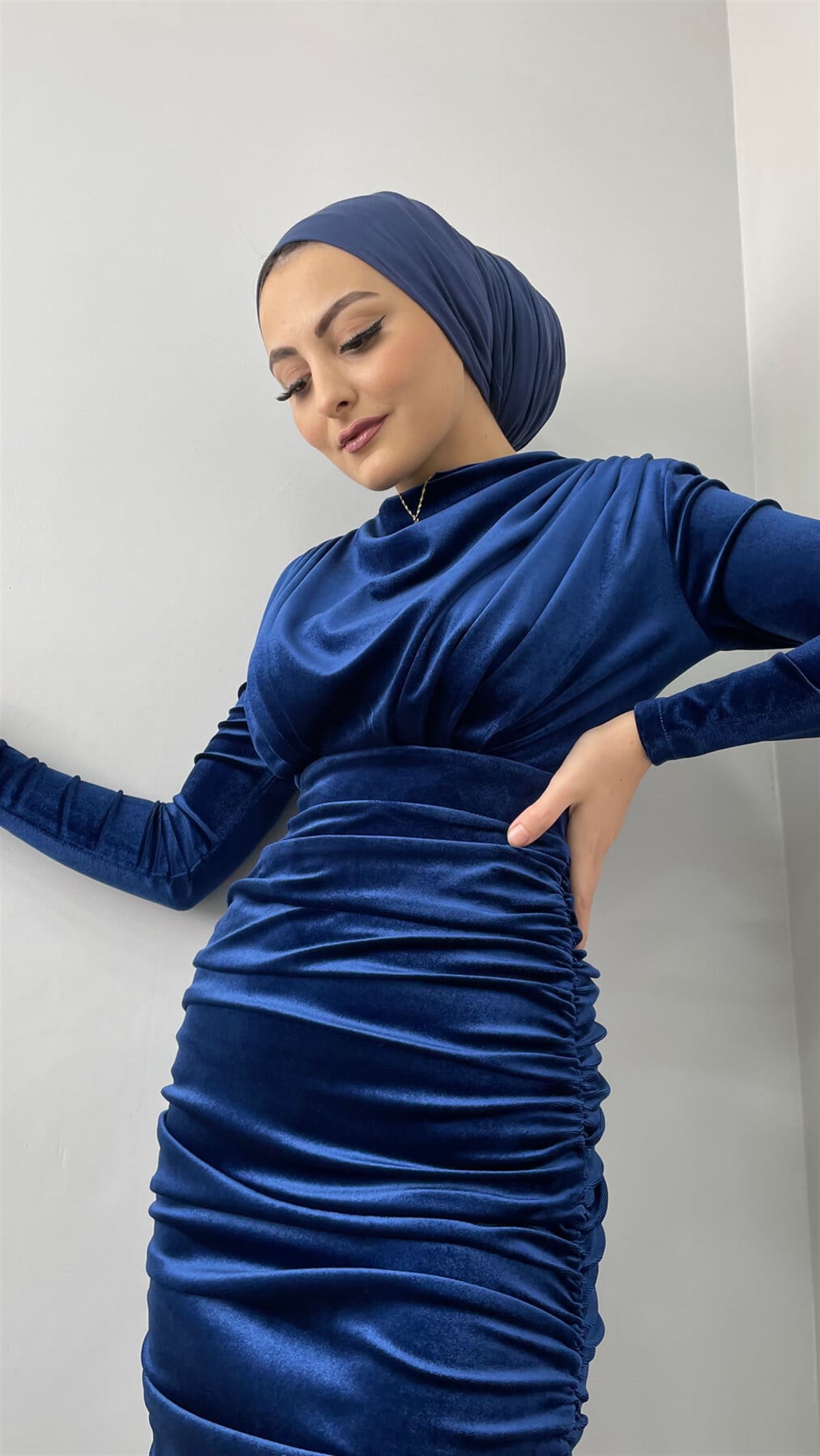 12293 Pu Kadife Elbise