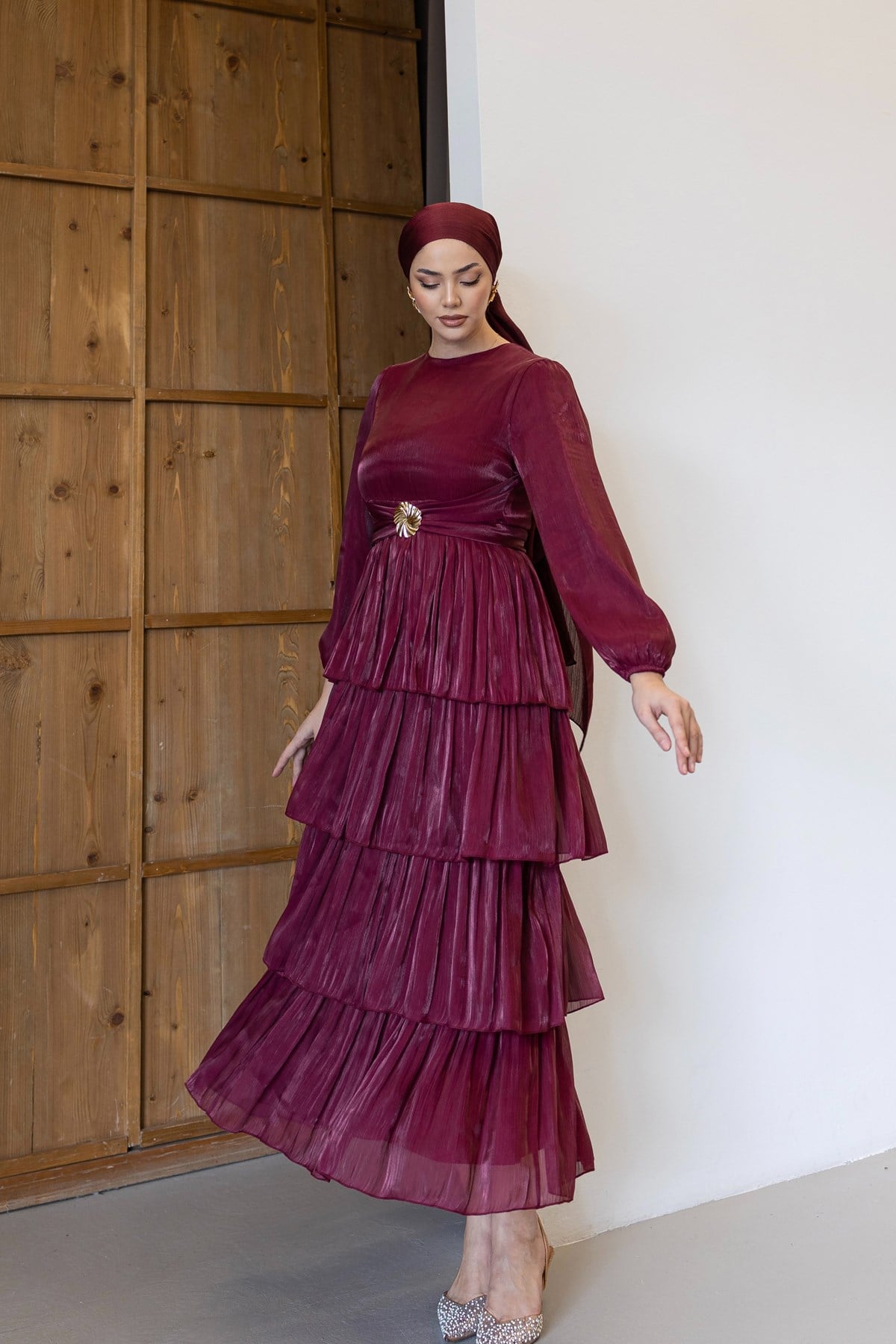 1244 Y Bayan Elbise-Bordo