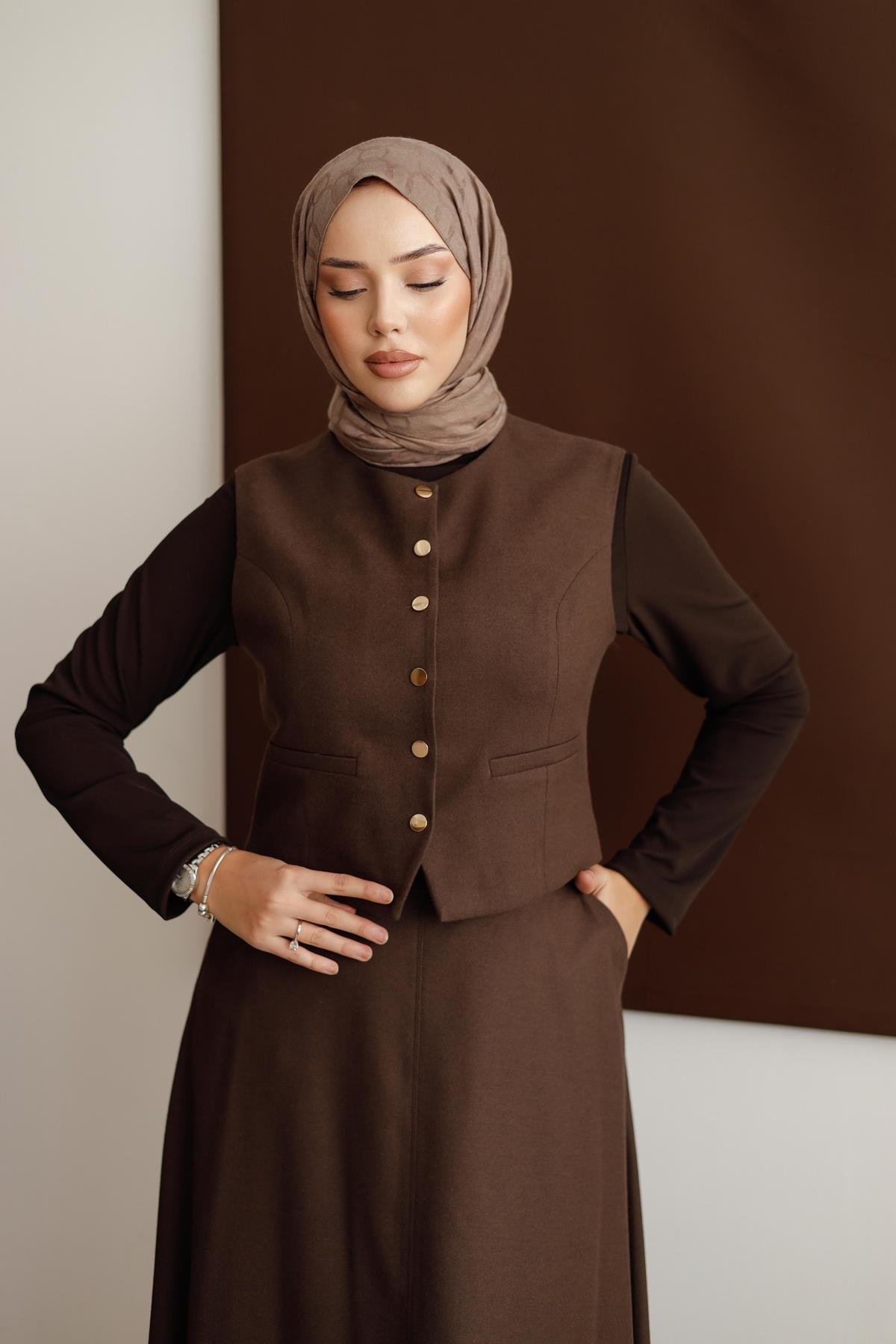 1355 Anna Takım-Kahve Rengi