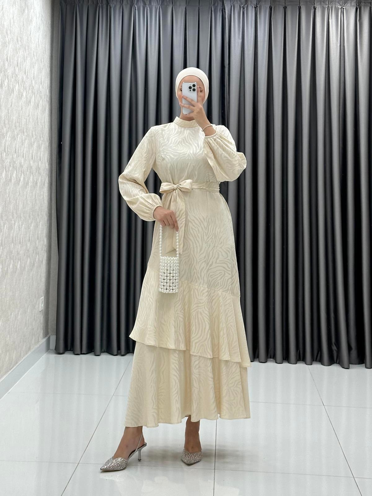 1419 O Bayan Elbise-Bej