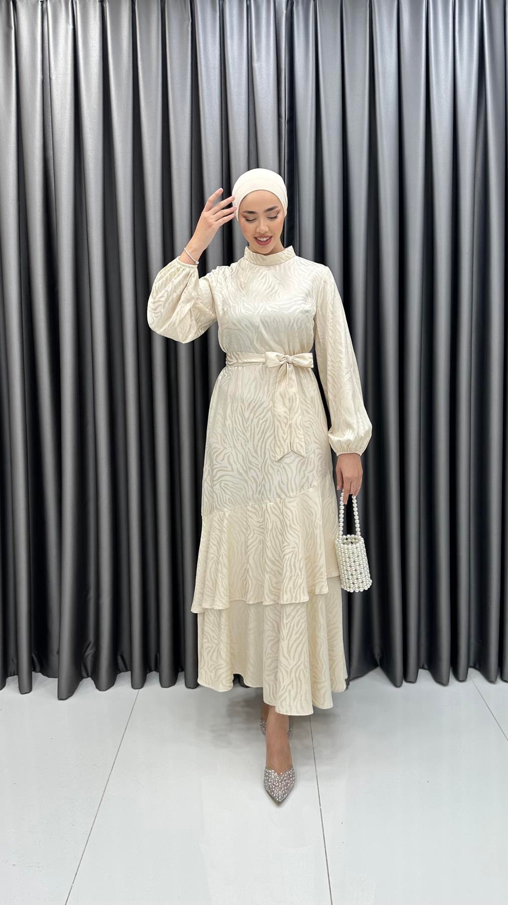 1419 O Bayan Elbise-Bej