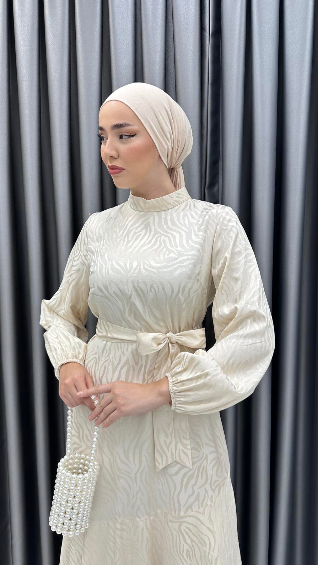 1419 O Bayan Elbise-Bej