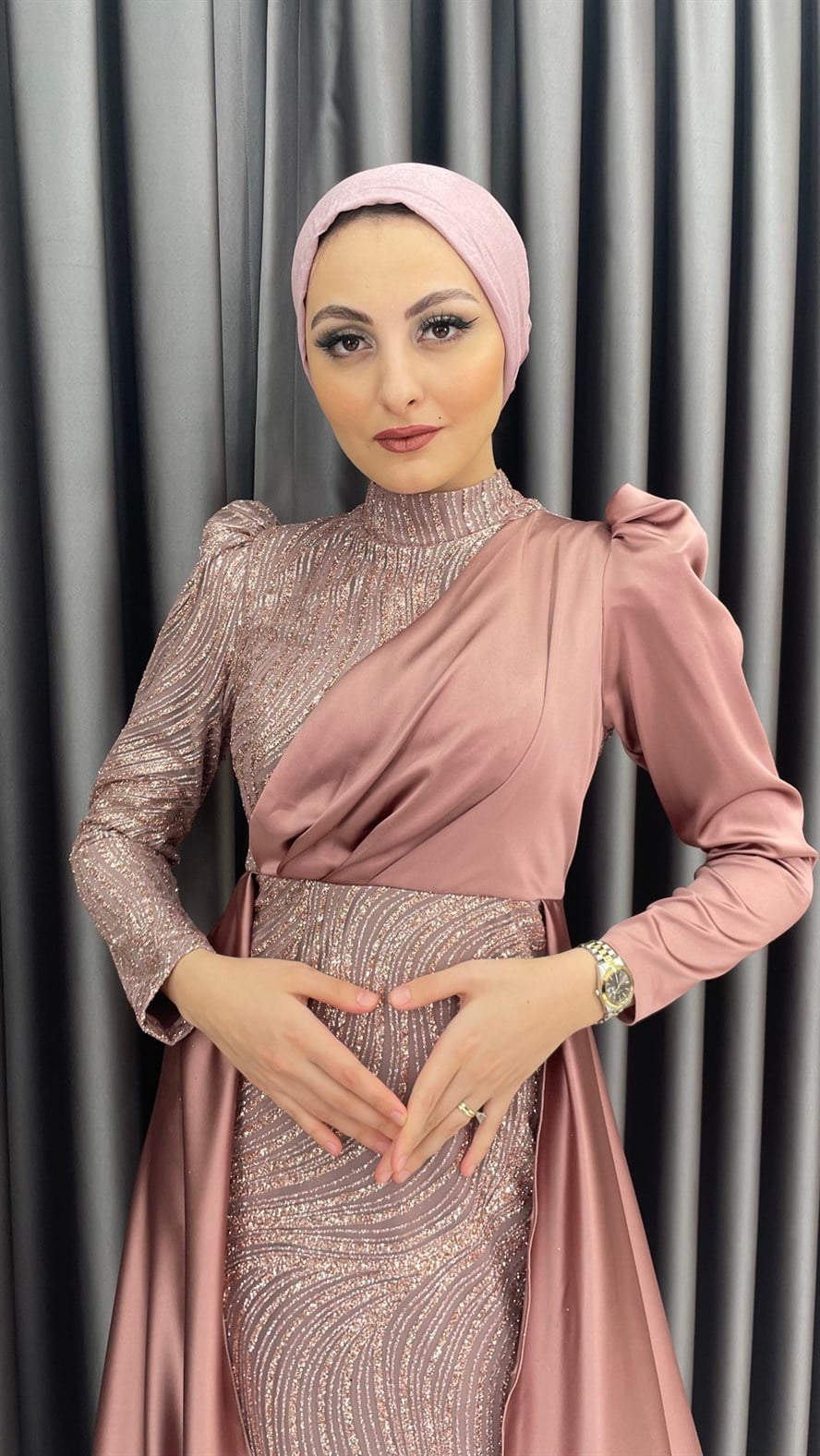 2292 N Abiye Elbise-Pudra