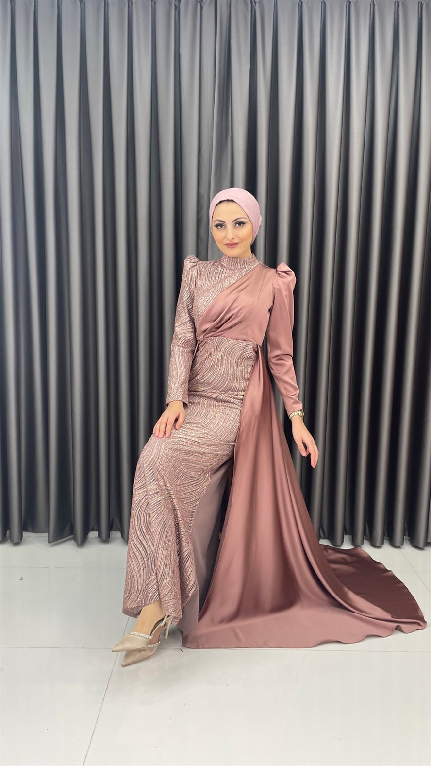 2292 N Abiye Elbise-Pudra