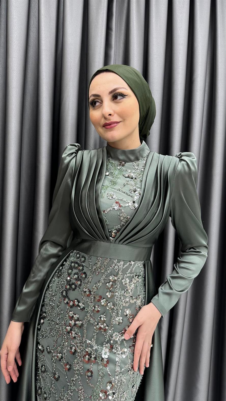 2308 N Abiye Elbise-Haki