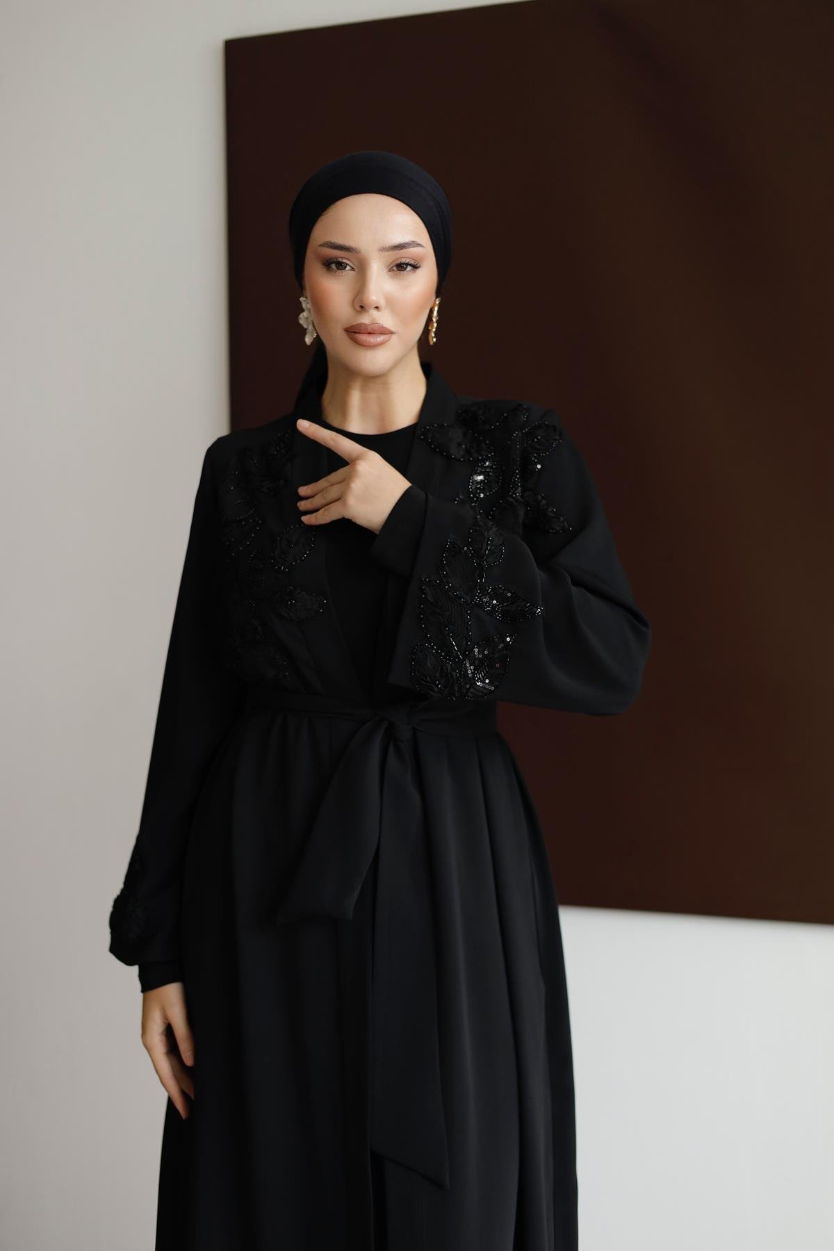 2587 O Abaya Takım-Siyah