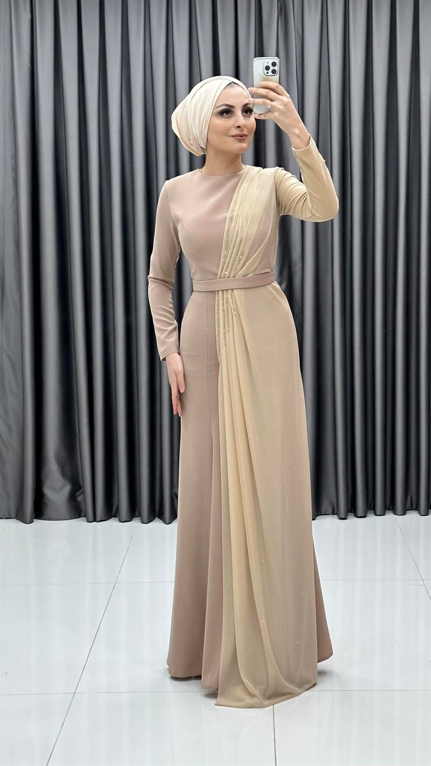 3750 Bayan Abiye Elbise-Taş