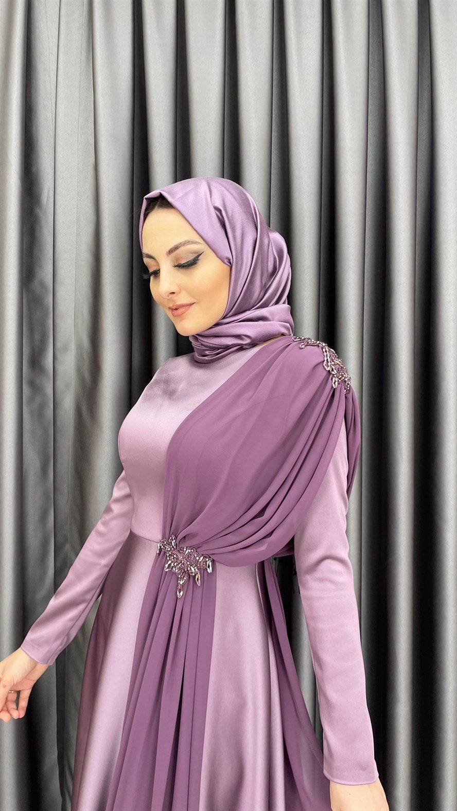 3780 Bayan Abiye Elbise-Lila