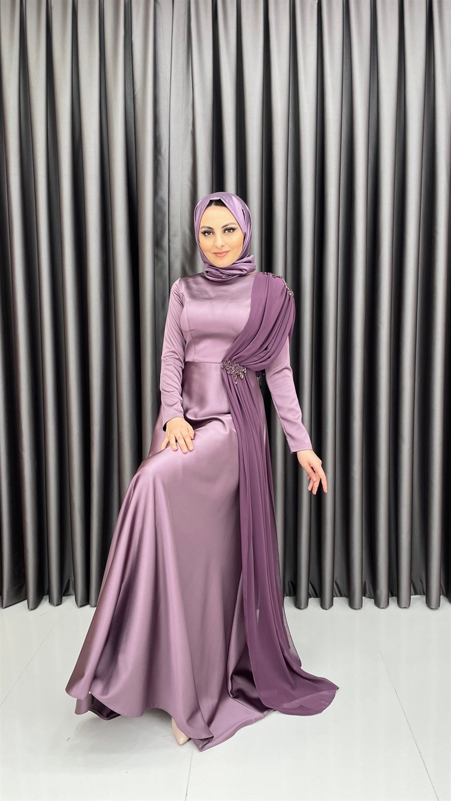 3780 Bayan Abiye Elbise-Lila