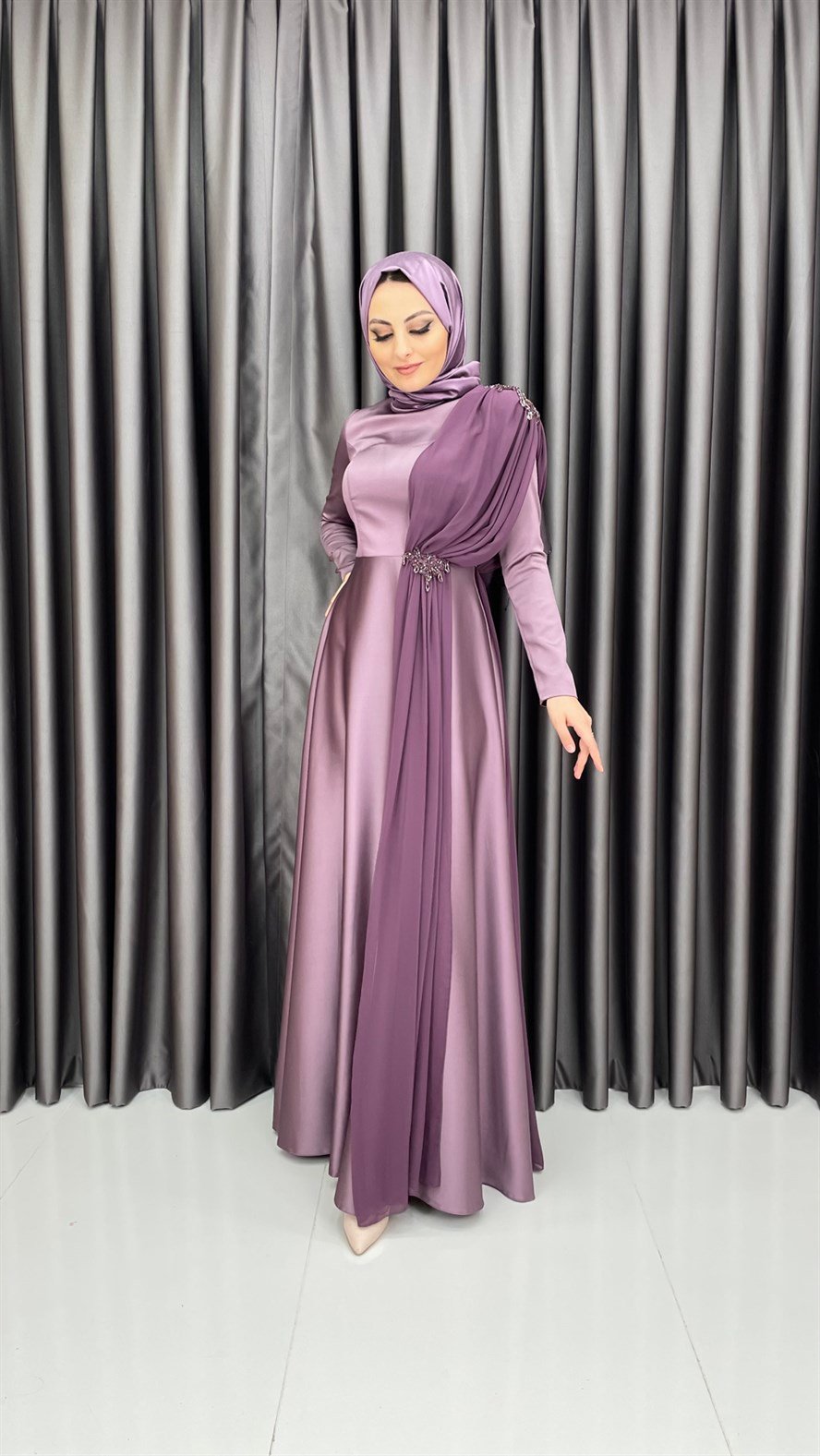 3780 Bayan Abiye Elbise-Lila