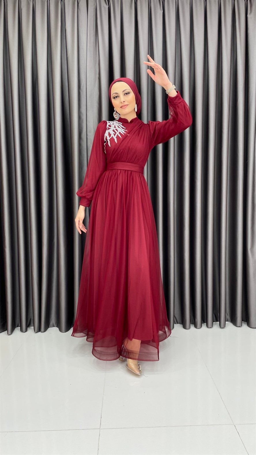 4245 T Abiye Elbise-Bordo