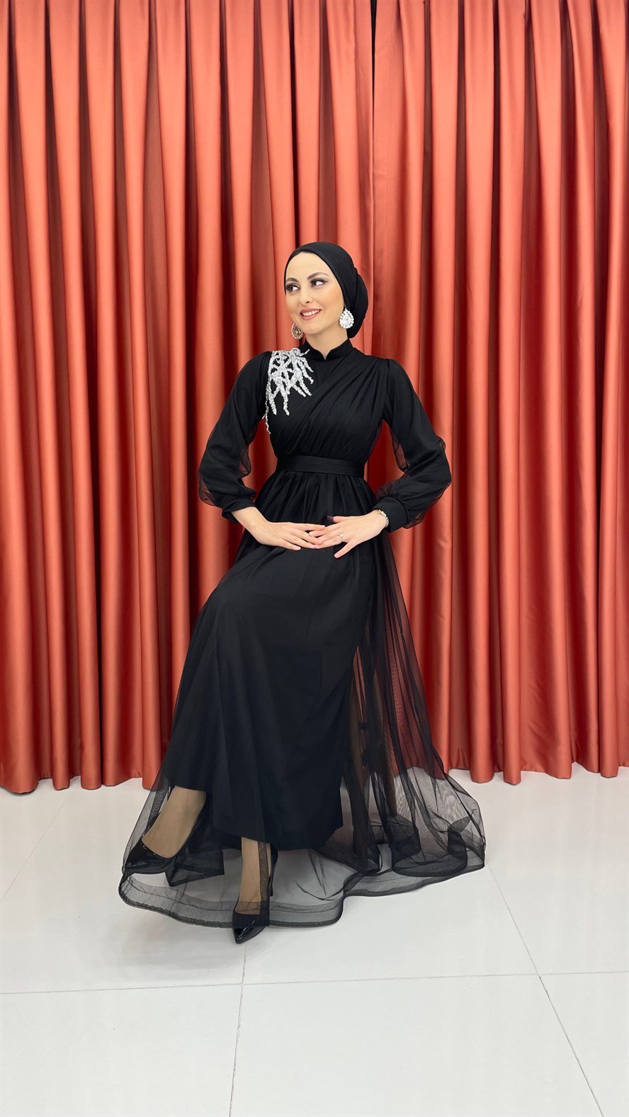 4245 T Abiye Elbise-Siyah