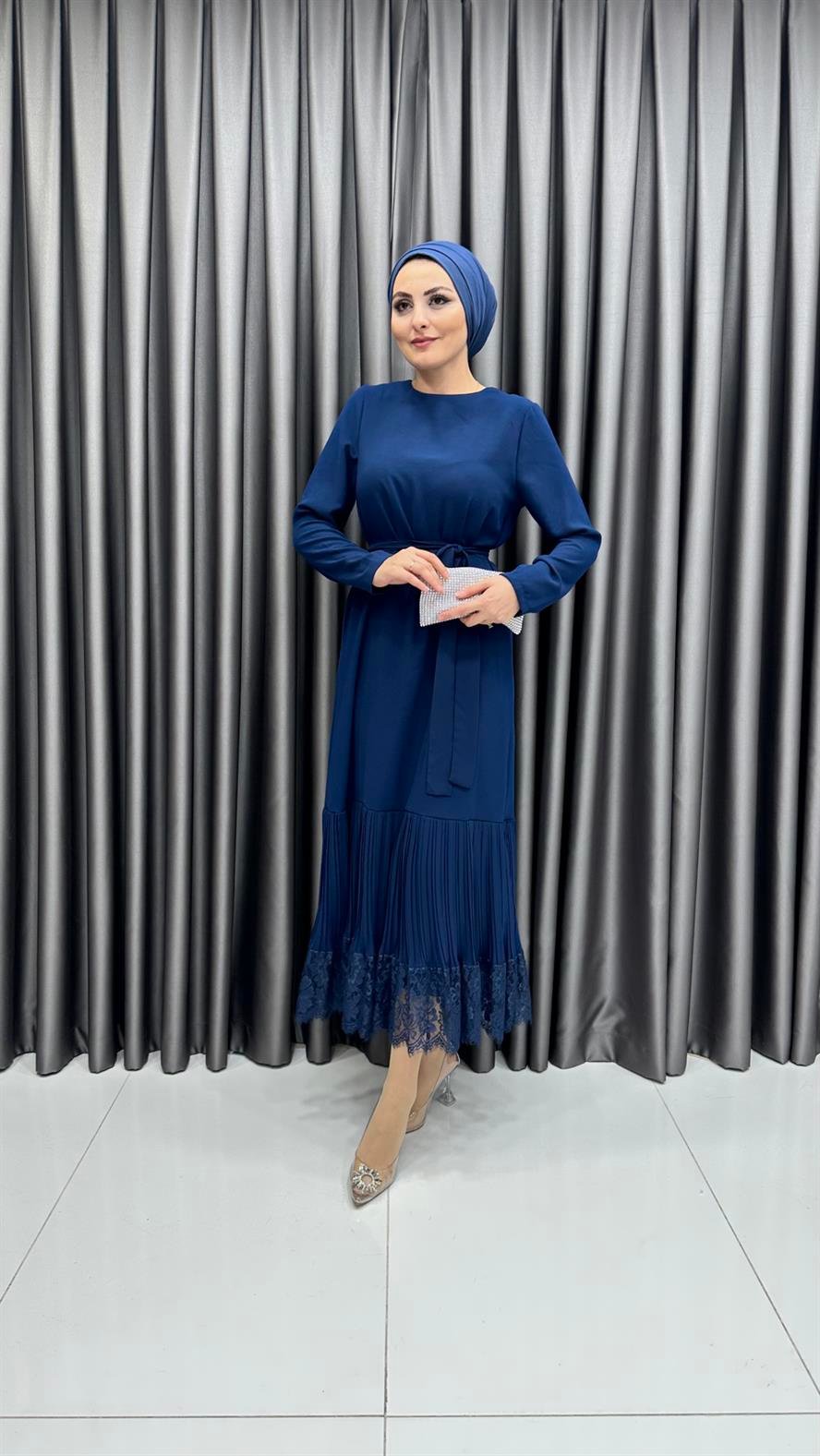 4410 T Abaya Elbise-İndigo Mavi