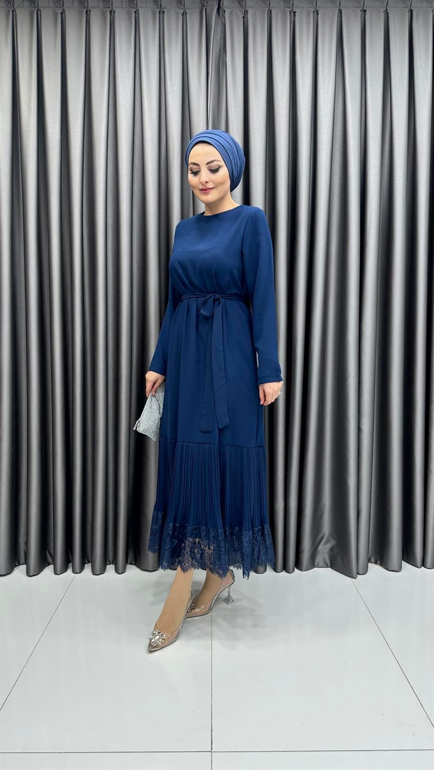 4410 T Abaya Elbise-İndigo Mavi