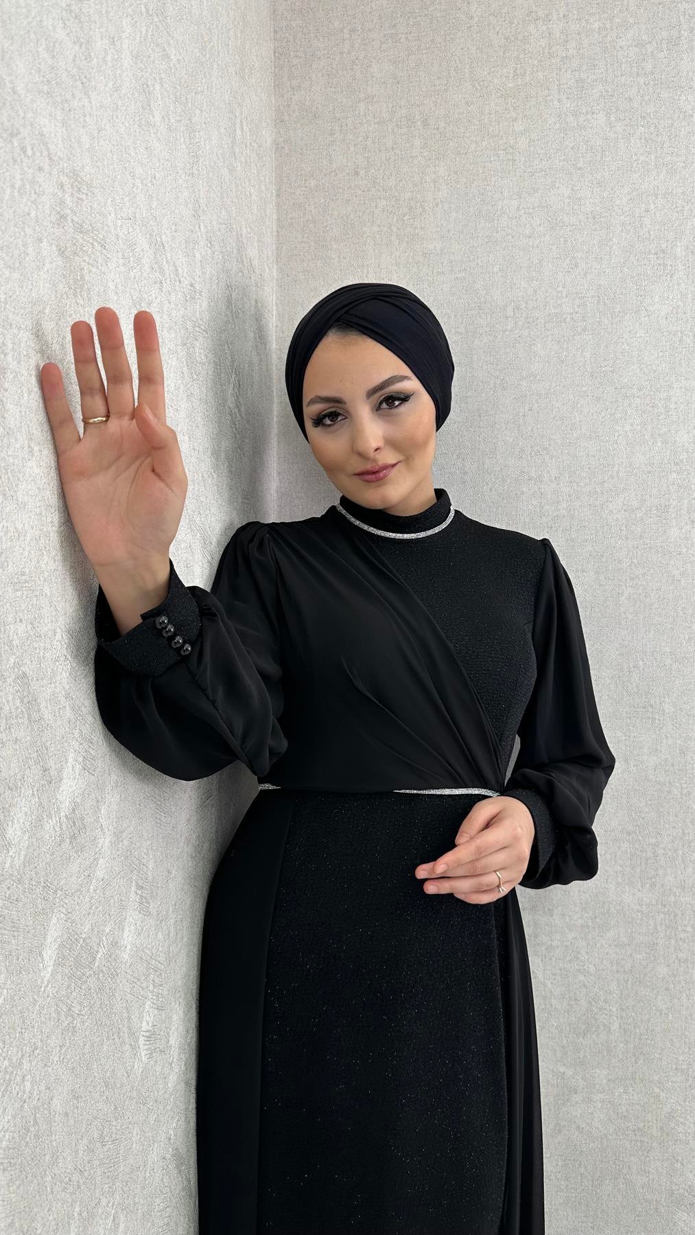 4448 T Abiye Elbise-Siyah
