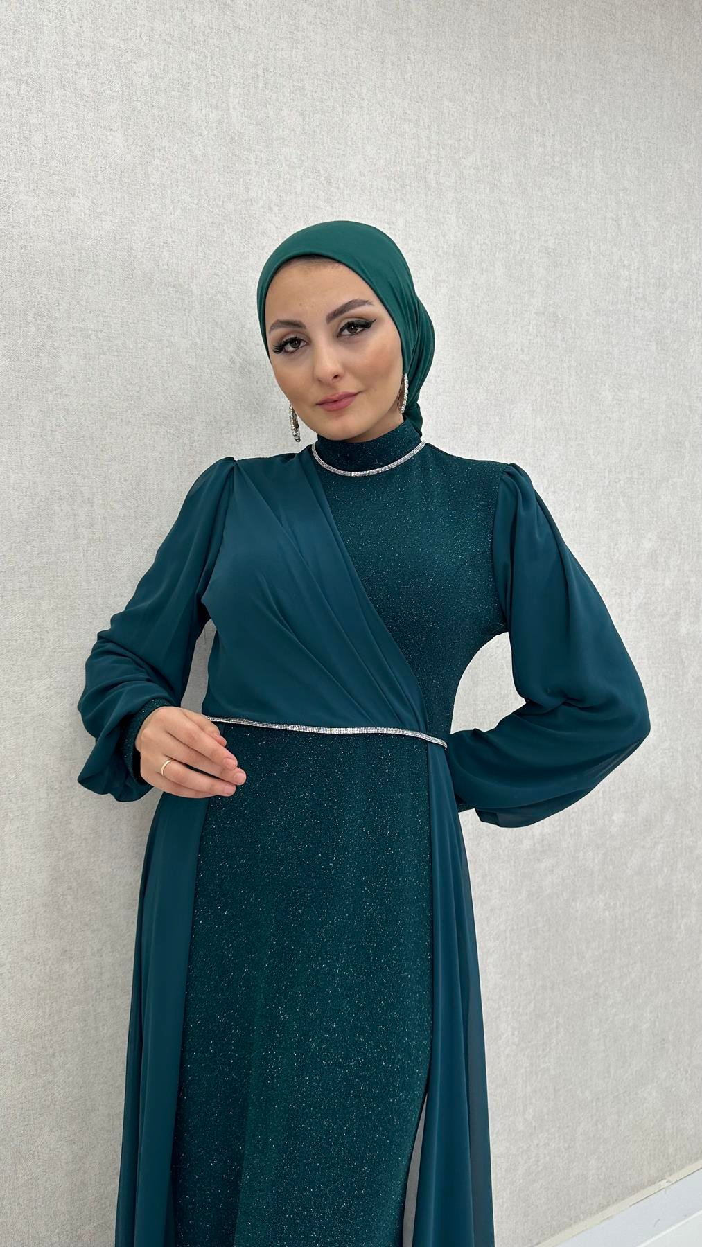 4448 T Abiye Elbise-Zümrüt