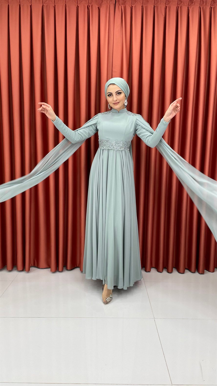 448 G Abiye Elbise-Mint