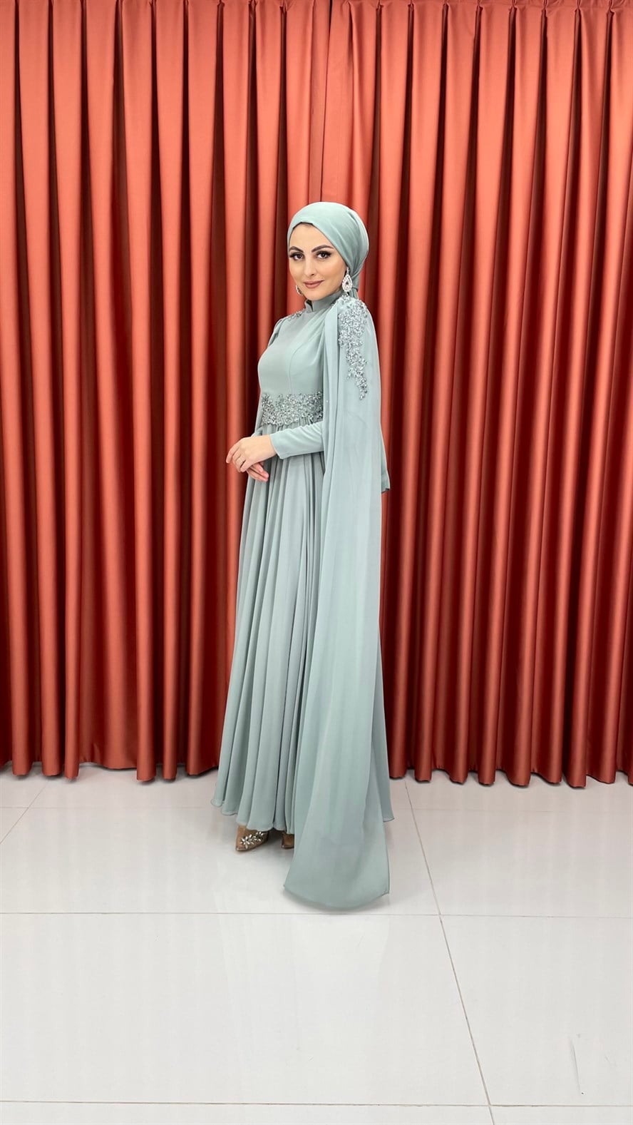 448 G Abiye Elbise-Mint