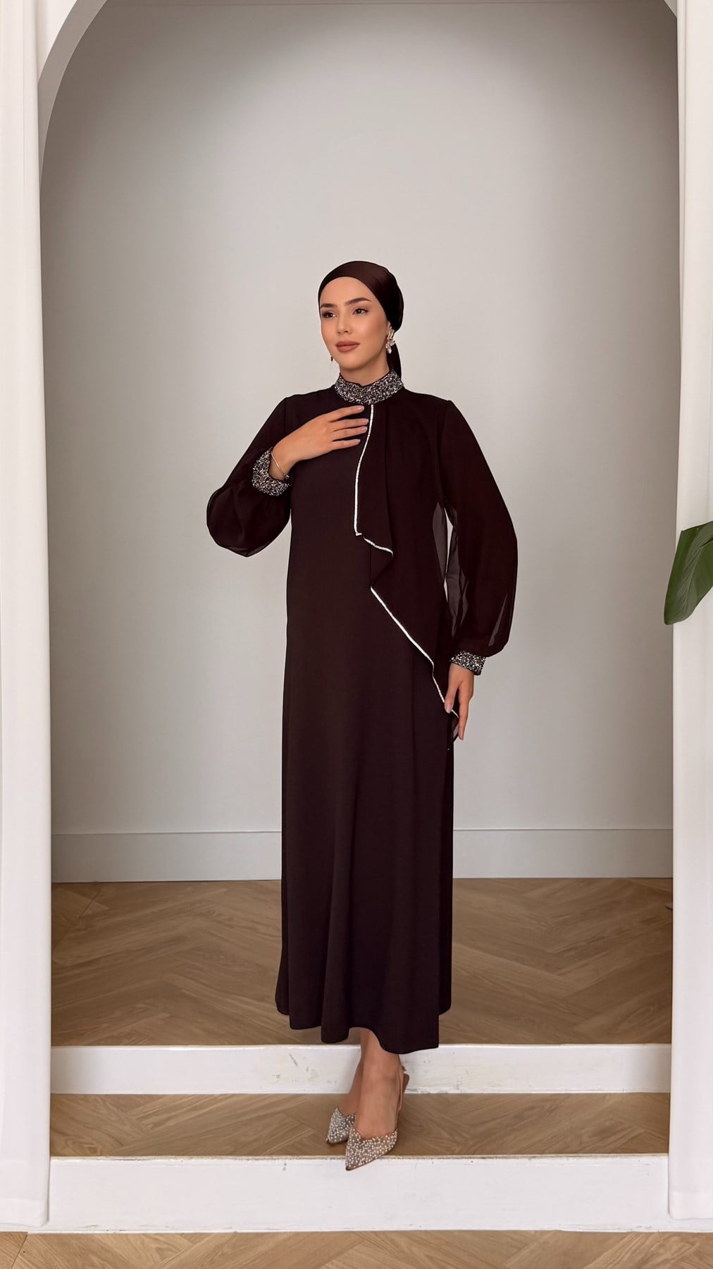4510 T Abaya Elbise-Kahve Rengi