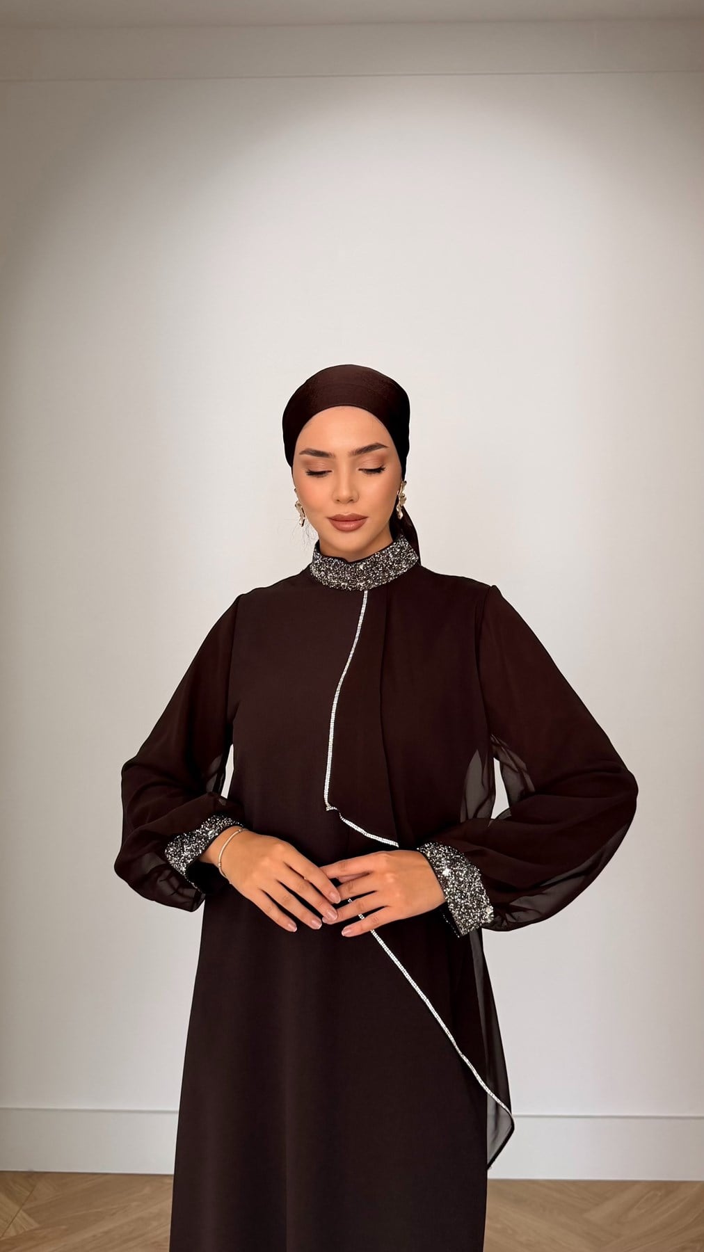 4510 T Abaya Elbise-Kahve Rengi