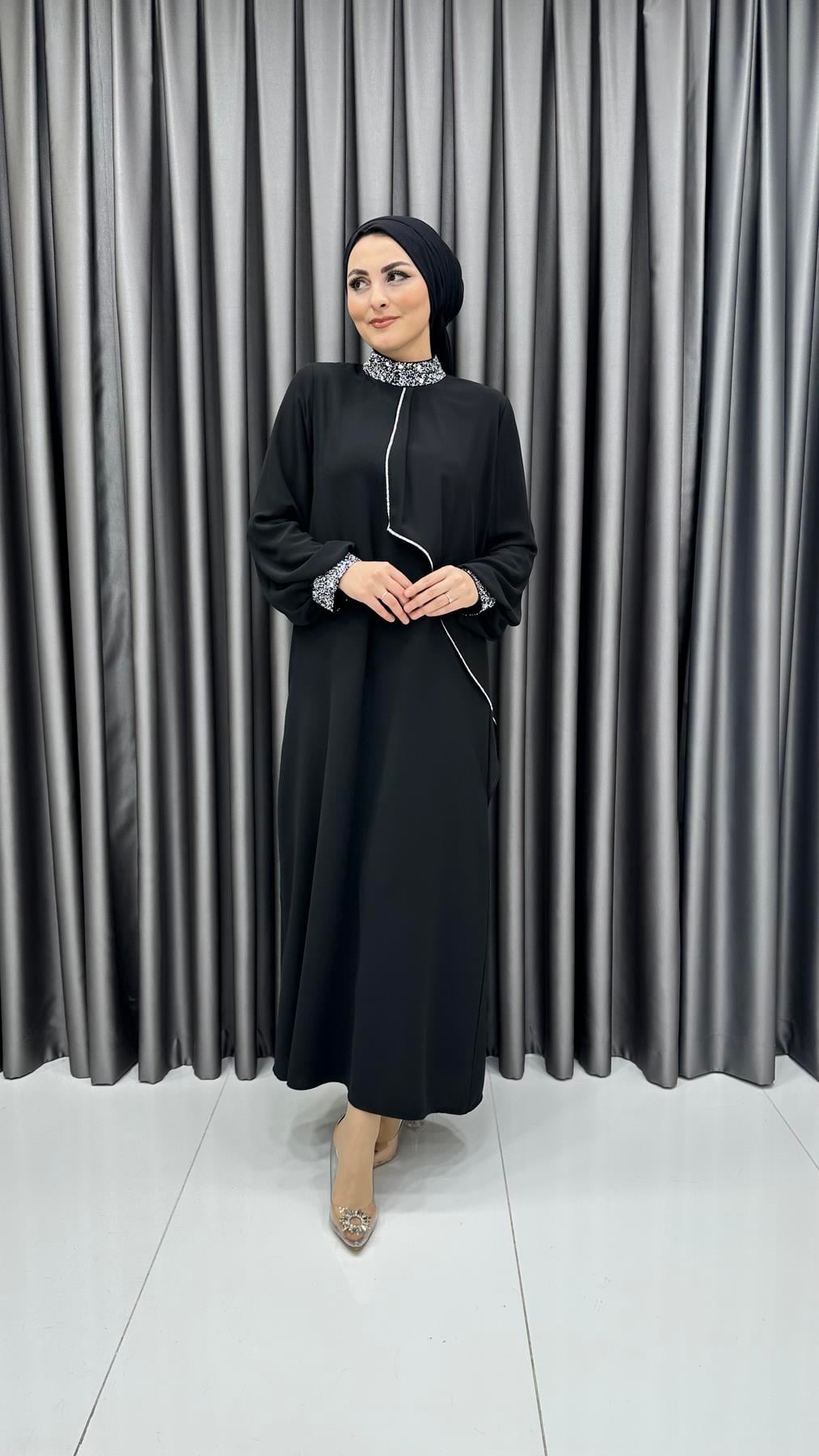 4510 T Abaya Elbise-Siyah