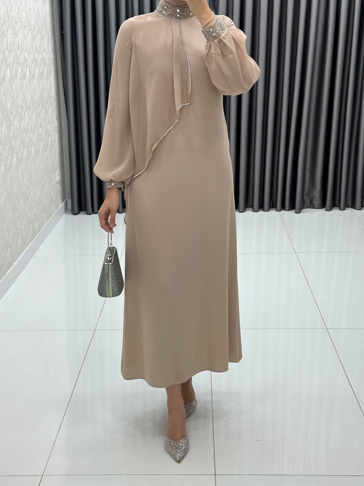 4510 T Abaya Elbise-Taş