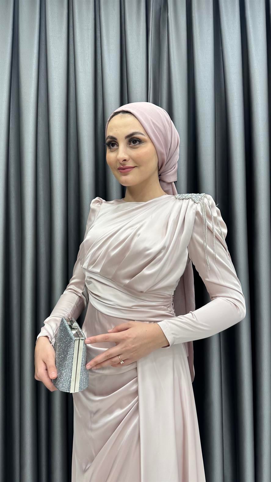 4579 H Abiye Elbise-Bej