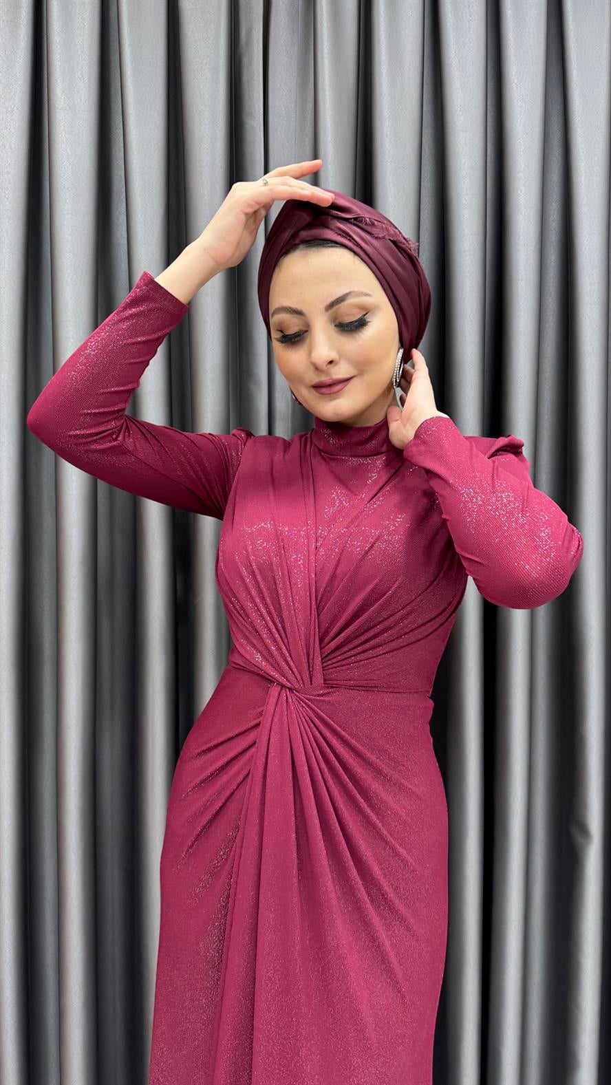 4628 H Abiye Elbise-Bordo