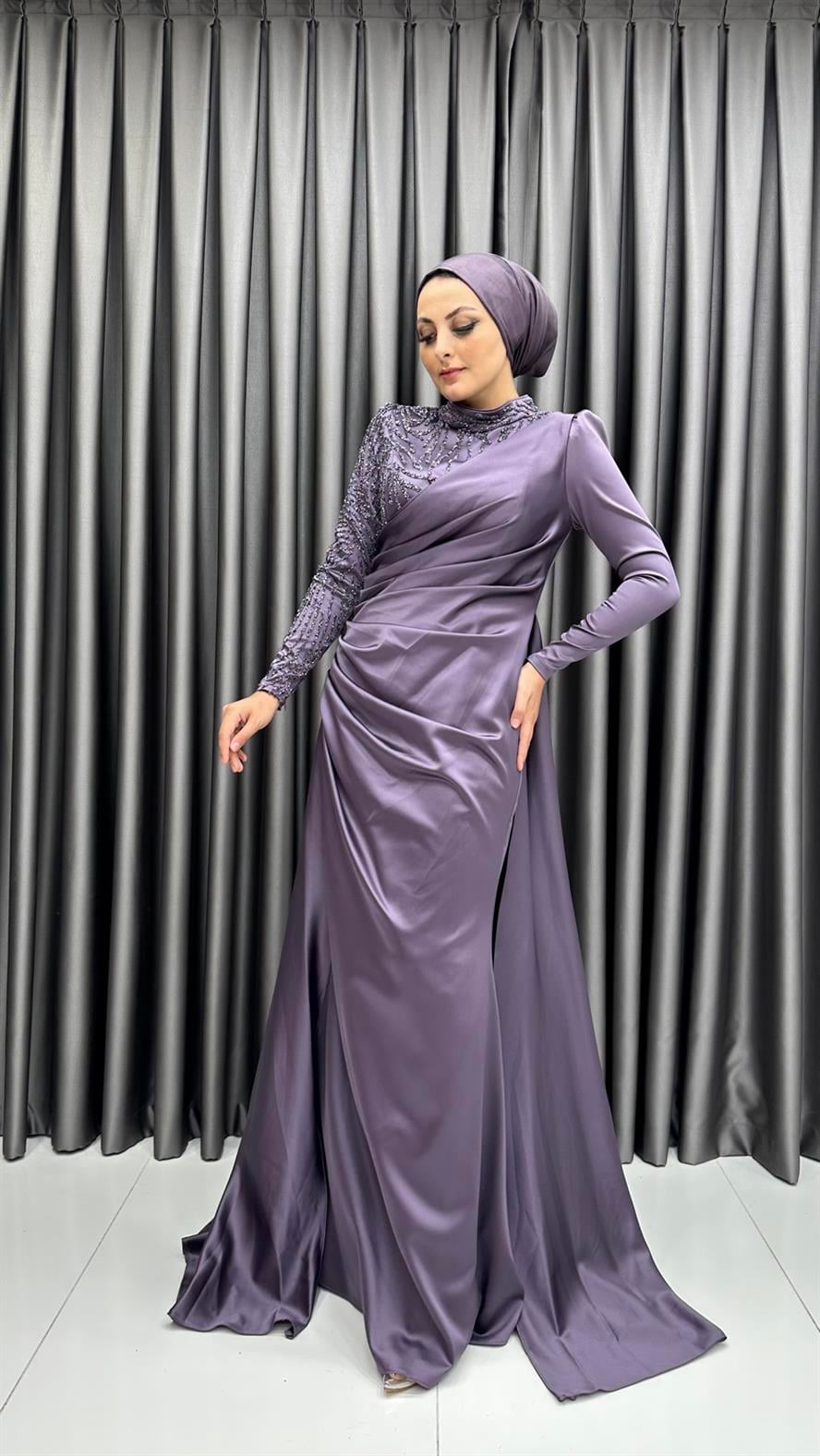 4648 H Abiye Elbise-Lila