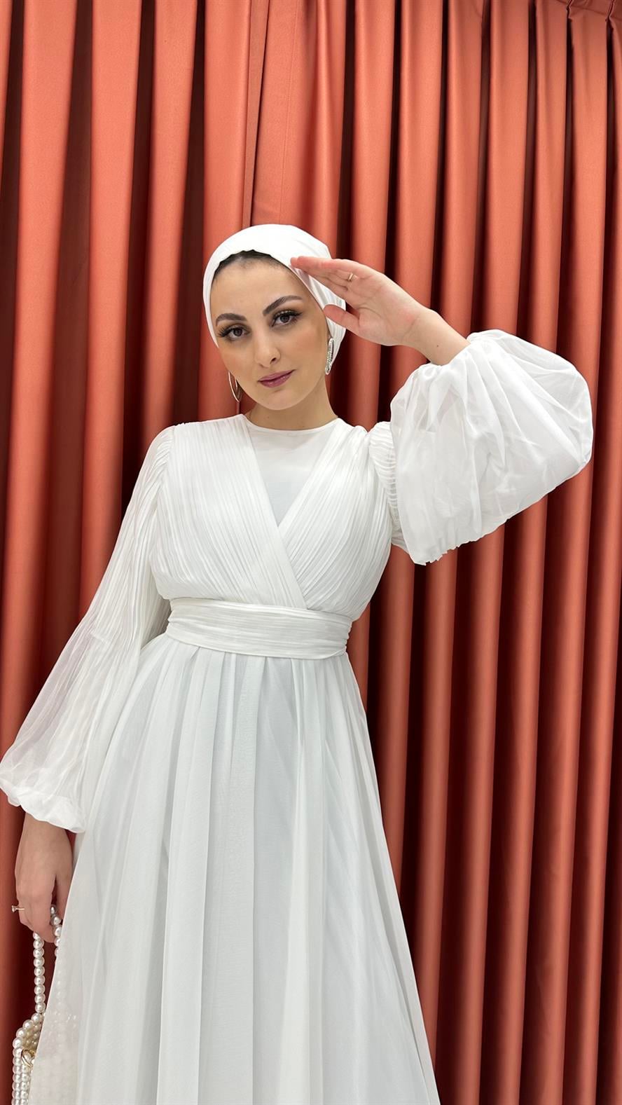 4752 R Abiye Elbise-Beyaz