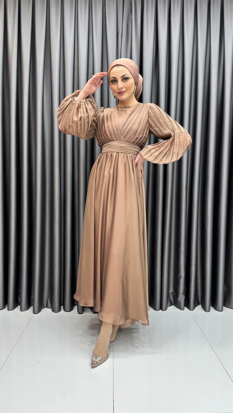 4752 R Abiye Elbise-Taba