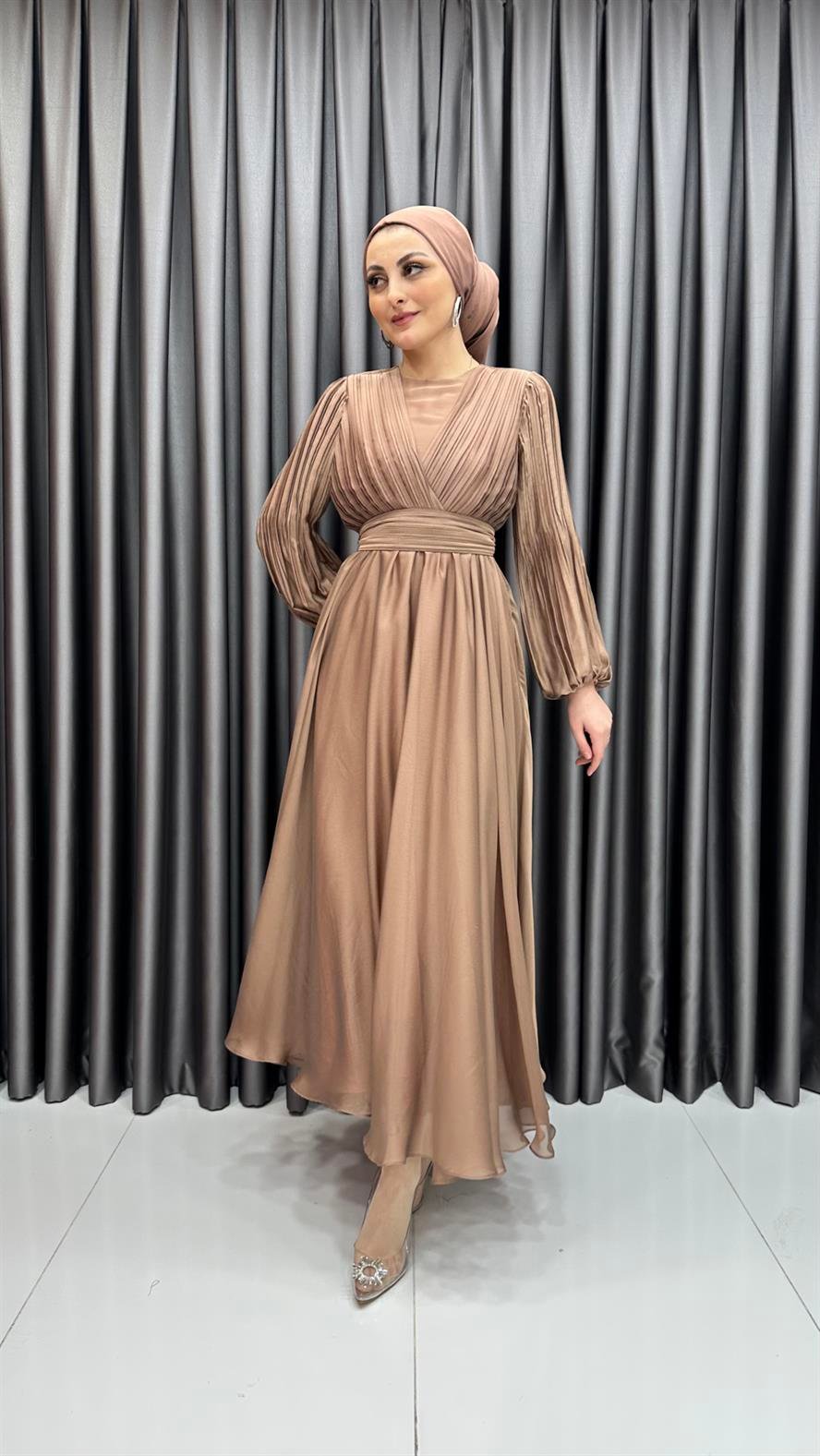 4752 R Abiye Elbise-Taba