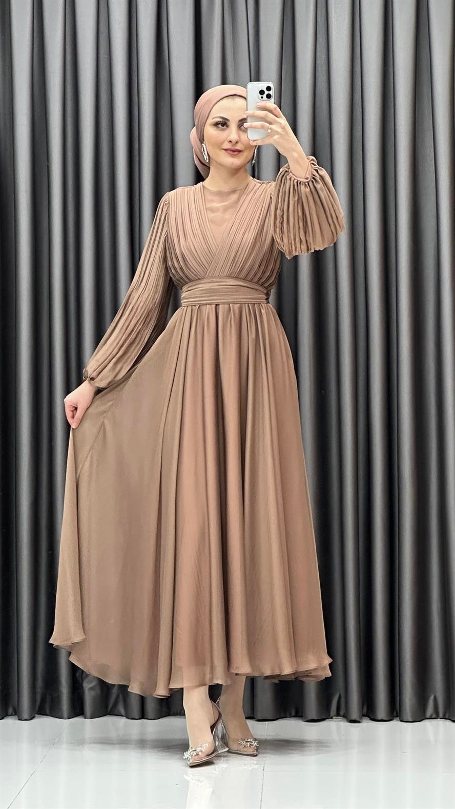 4752 R Abiye Elbise-Taba