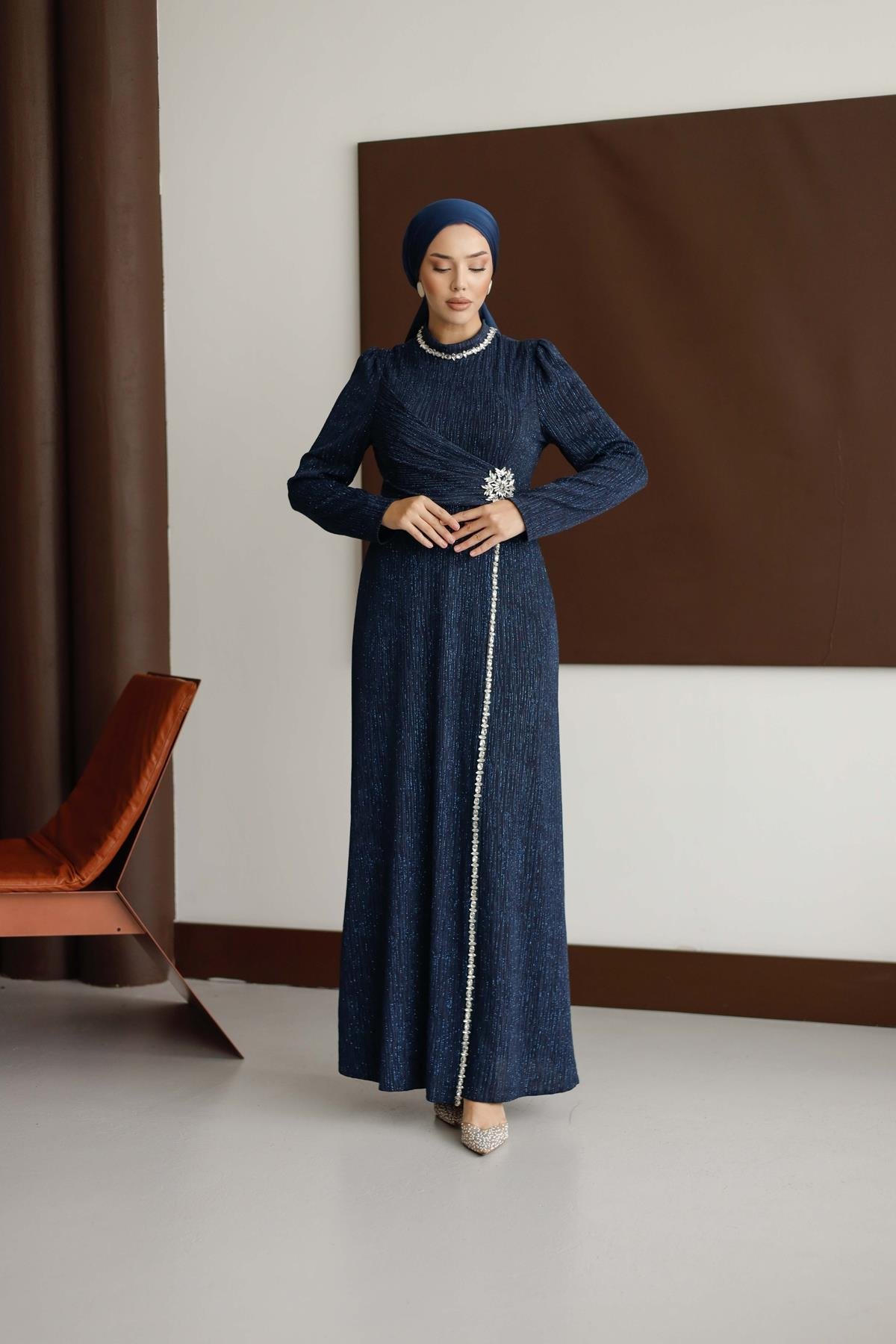 4781 T Abaya Elbise-Lacivert