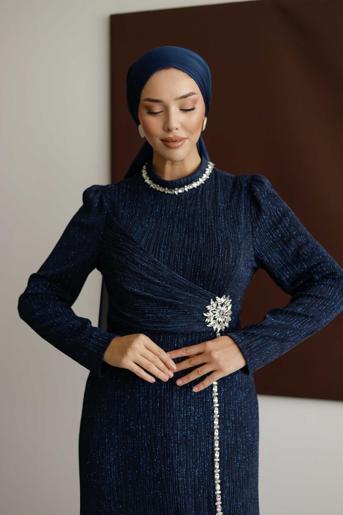 4781 T Abaya Elbise-Lacivert