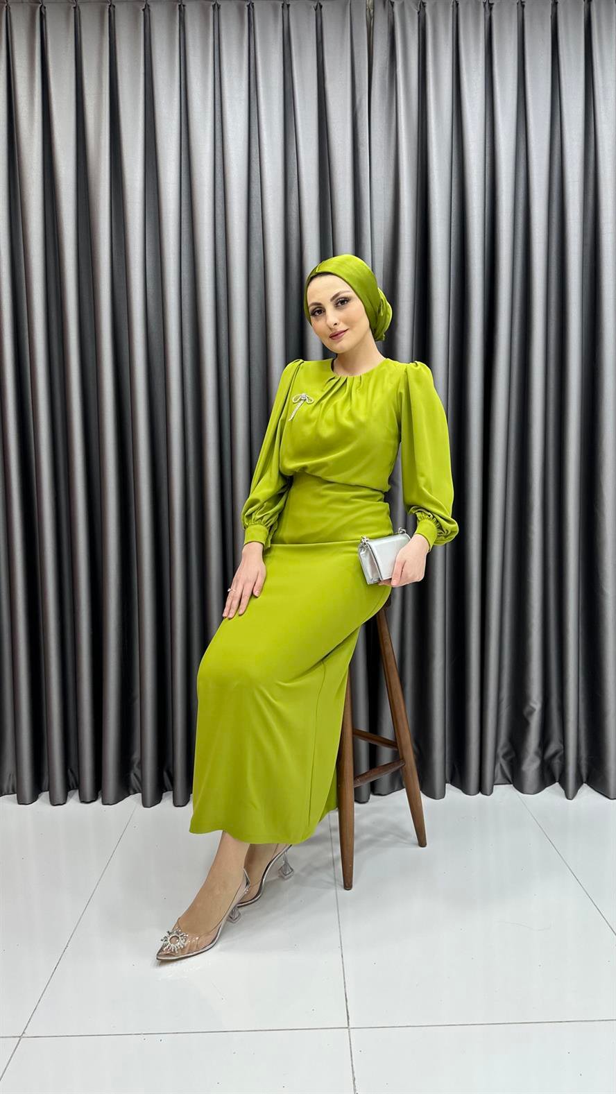 4784 S Bayan Elbise-Yağ Yeşili