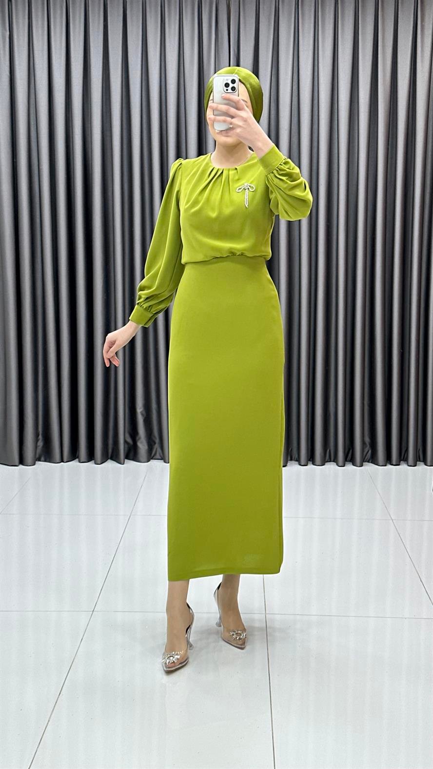 4784 S Bayan Elbise-Yağ Yeşili