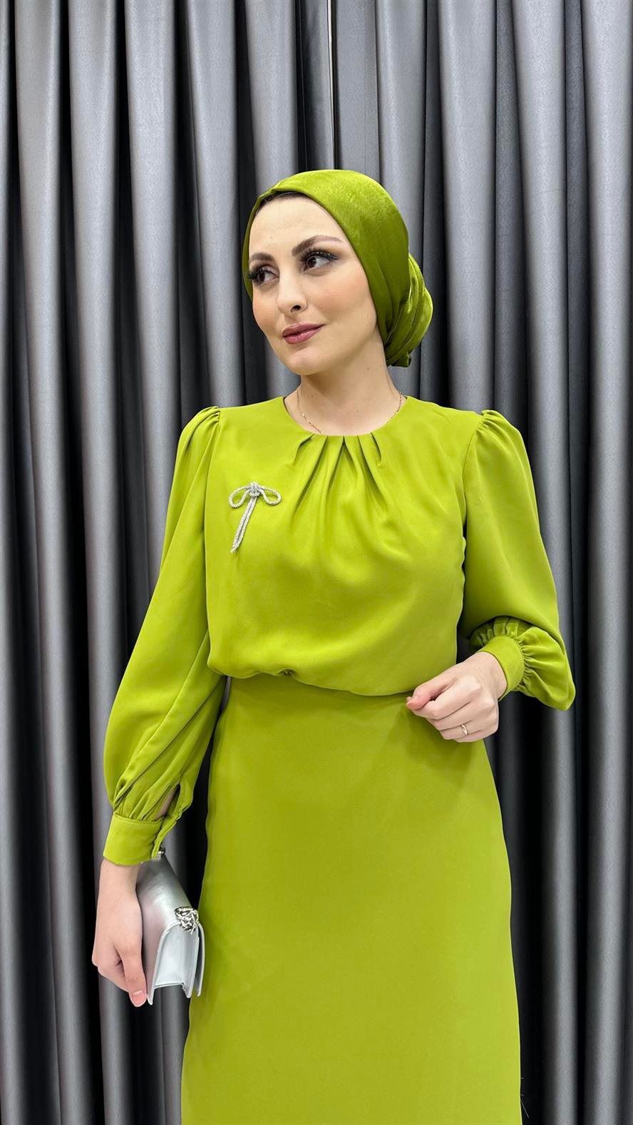 4784 S Bayan Elbise-Yağ Yeşili