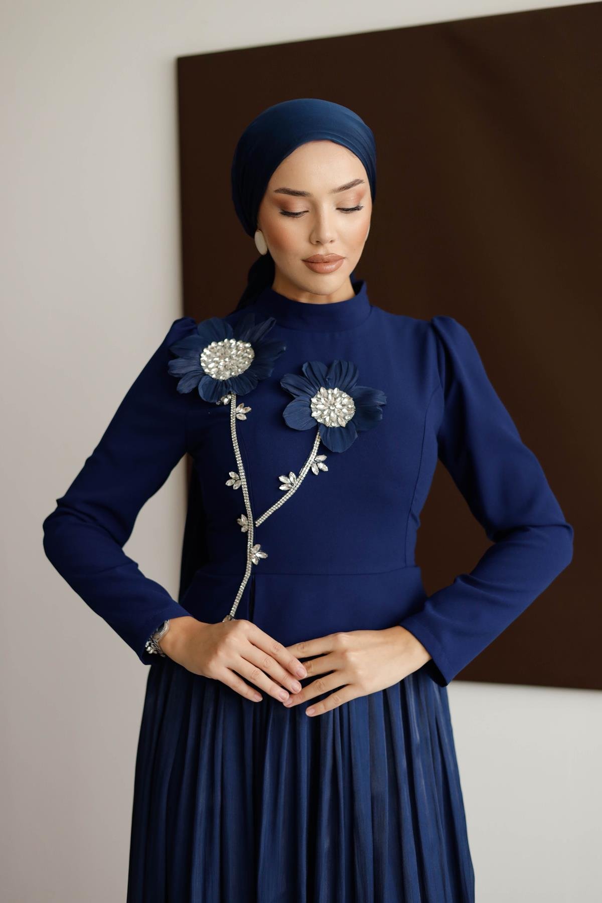 4788 T Abiye Elbise-İndigo Mavi