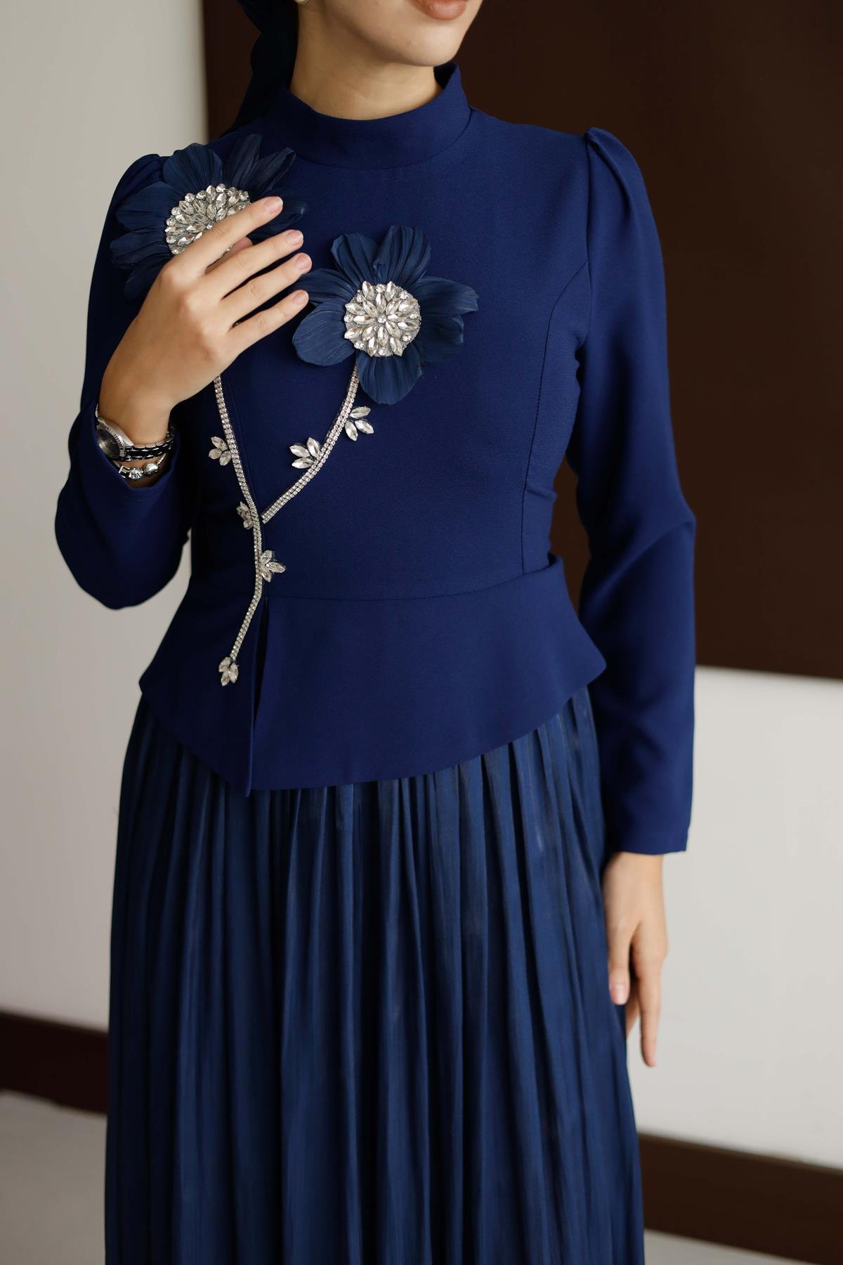 4788 T Abiye Elbise-İndigo Mavi