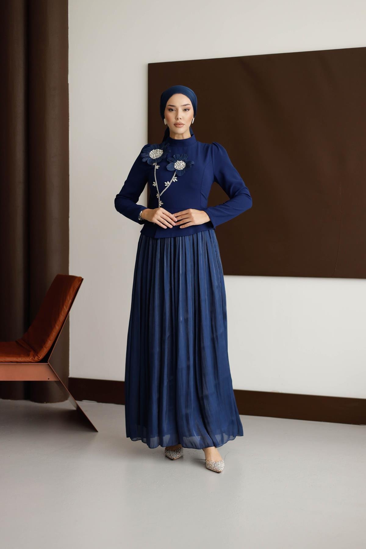 4788 T Abiye Elbise-İndigo Mavi