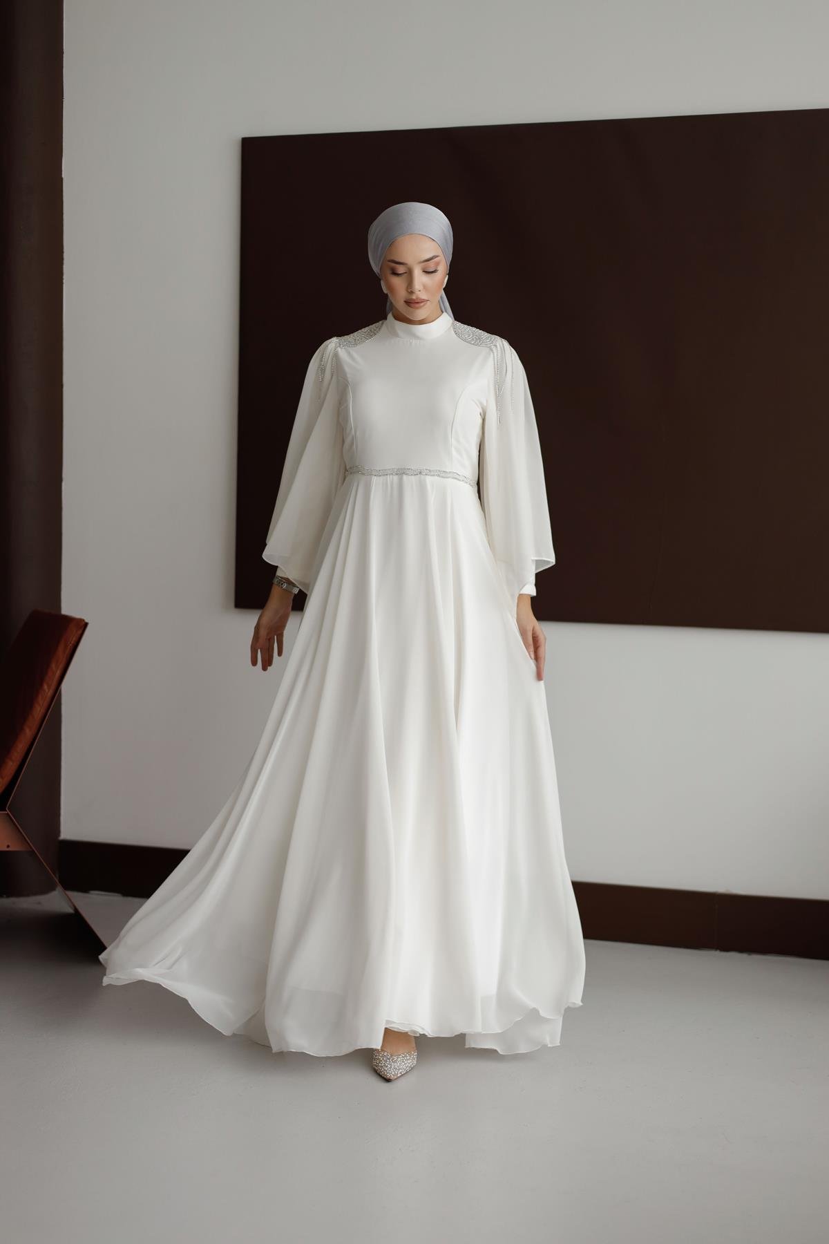 4803 T Abiye Elbise-Ekru