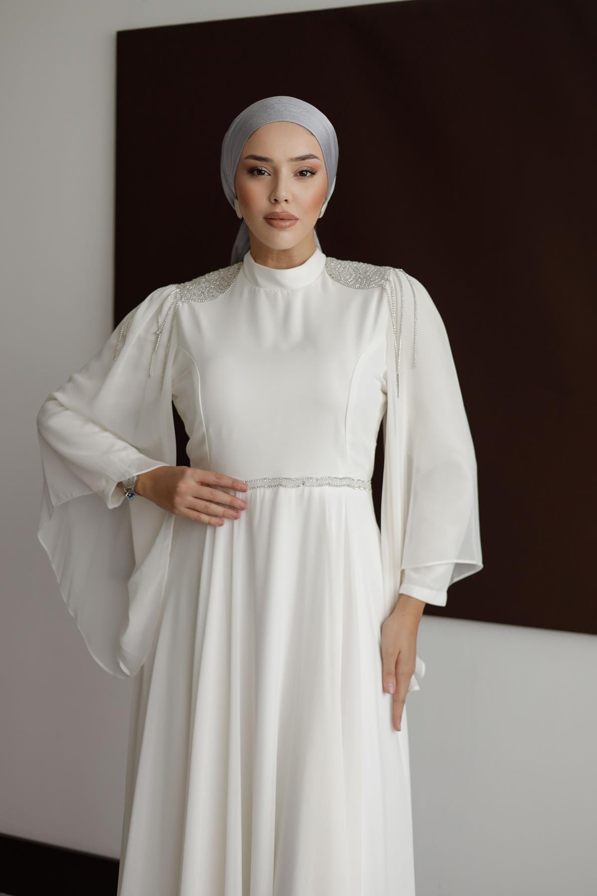 4803 T Abiye Elbise-Ekru