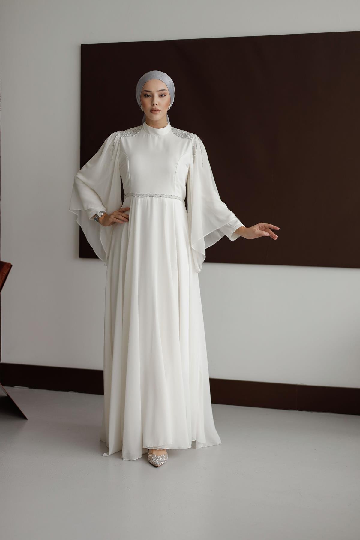 4803 T Abiye Elbise-Ekru