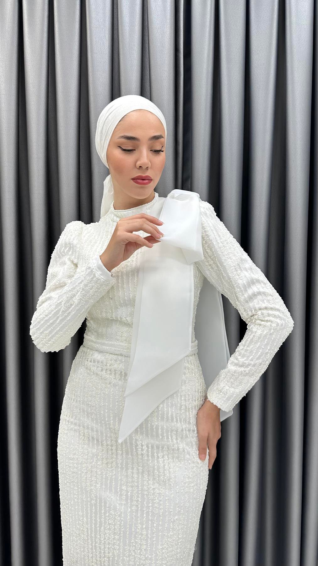 4883 H Abiye Elbise-Beyaz