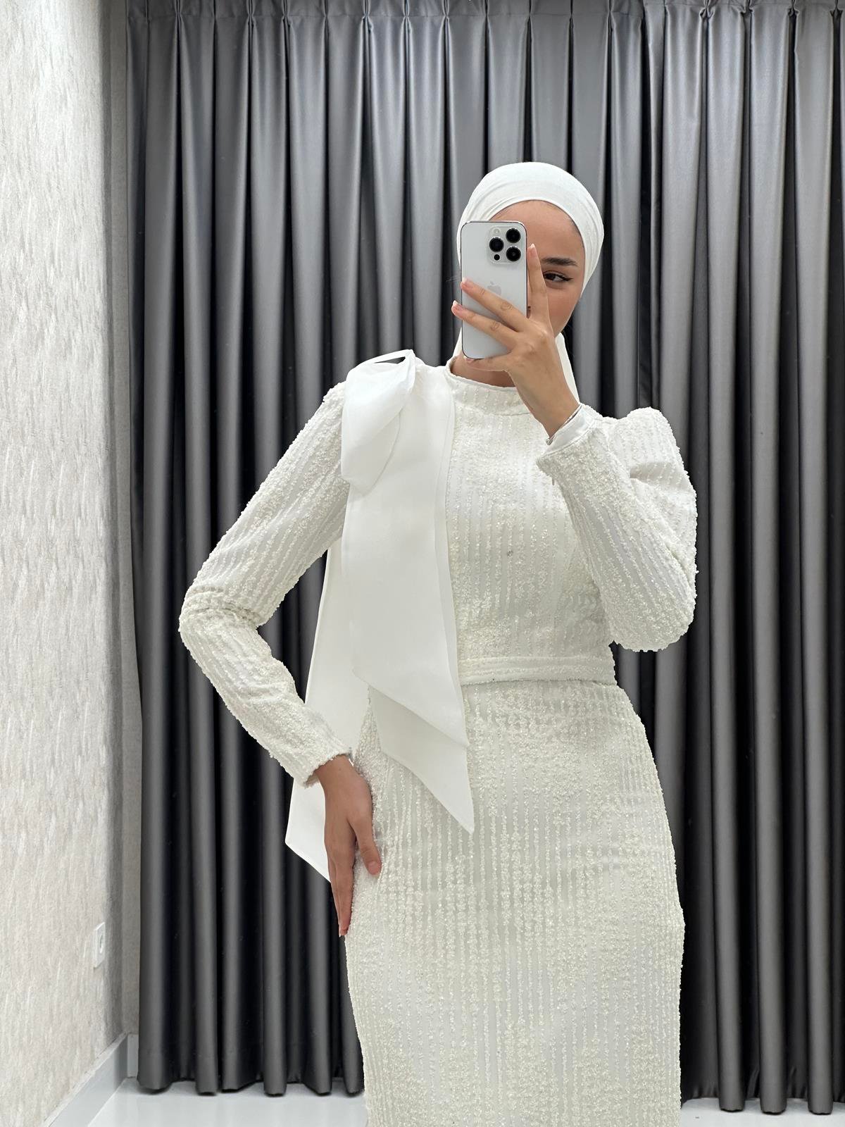 4883 H Abiye Elbise-Beyaz