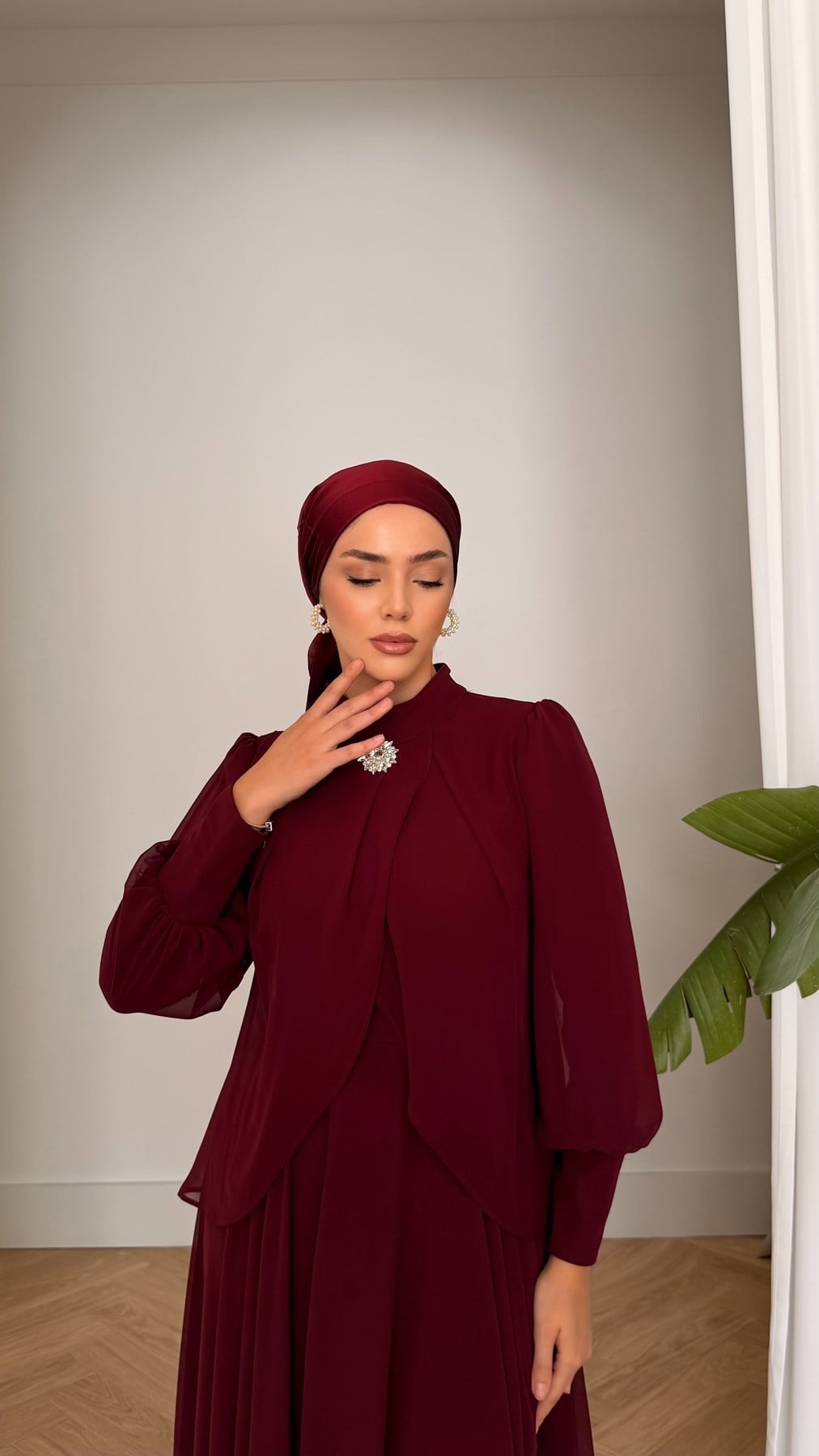 4948 T Bayan Elbise-Bordo