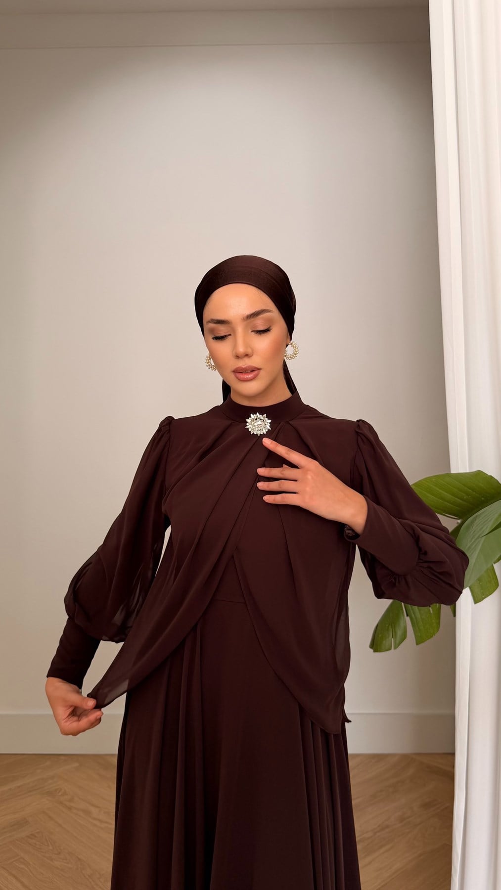 4948 T Bayan Elbise-Kahve Rengi